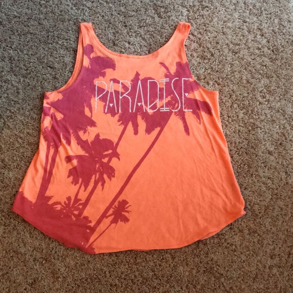 An orange and pink tank top with palm trees